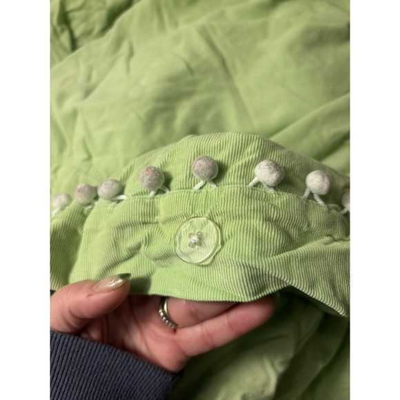 Pottery Barn PB Teen Muffy Cord Twin Duvet & Standard Sham Lime Green Pom Poms - Picture 4 of 8